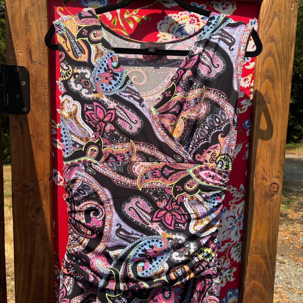 Black Paisley Drop Ruched Waist Fit and Flare Sleeveless Whimsigoth Dress Size S